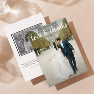 LOVE & THANKS 2 Photo Black & White Wedding Thank You Card