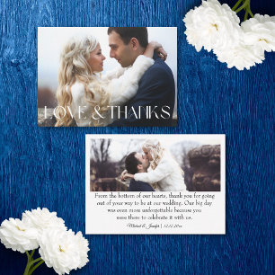 love & thanks 2 photos white typography wedding card