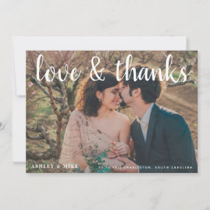 LOVE & THANKS   4 Photo Black & White Wedding Thank You Card