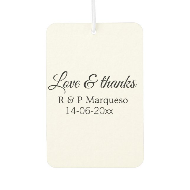 Love & thanks add couple name wedding add date yea car air freshener (Front)
