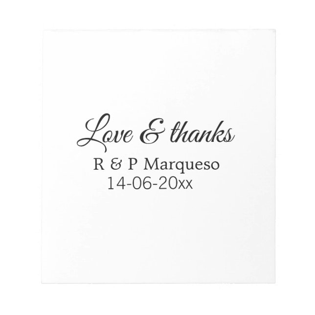 Love & thanks add couple name wedding add date yea notepad (Front)