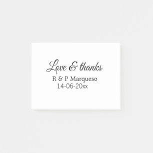 Love & thanks add couple name wedding add date yea post-it notes