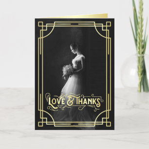 Love & Thanks Art Deco Gold Black Photo Thank You Card