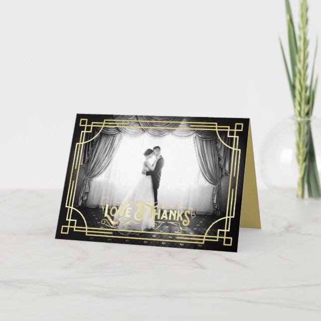 Love & Thanks Art Deco Wedding Photo Thank You Card (Front)