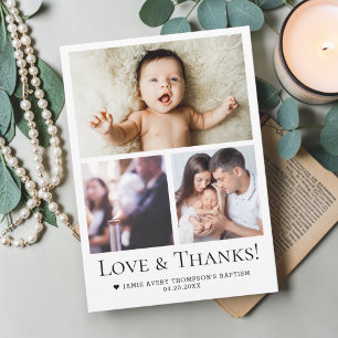 Love & Thanks Baby Baptism Photo Collage Grid  Thank You Card