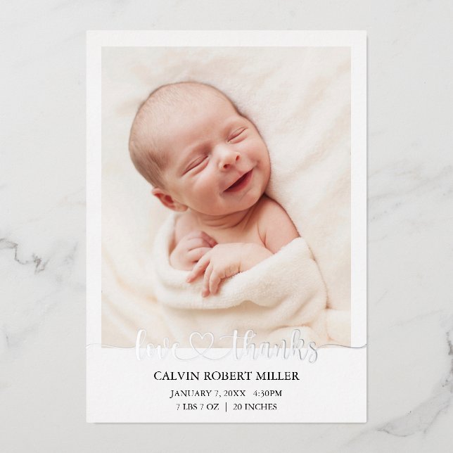 Love Thanks Baby Birth Announcement Photo Card (Front)