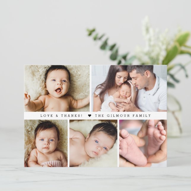Love & Thanks Baby Shower Photo Collage New baby Thank You Card (Standing Front)