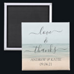 Love & Thanks Beach Front Vintage Hawaiian Wedding Magnet<br><div class="desc">Give your guests a souvenir to your wedding and express your heart felt gratitude with this elegant magnet in beach front background and a calligraphy lettering saying "love & thanks!". Personalise the name and the wedding date.</div>