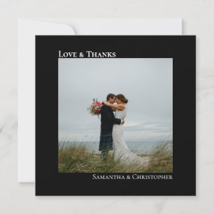 Love Thanks Black Minimal Wedding Photo Thank You Card