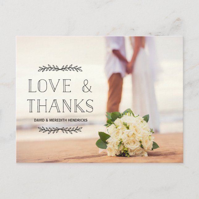 Love & Thanks Black Overlay Photo Thank You Postcard (Front)