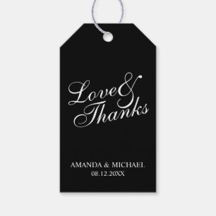 'Love & Thanks' Black & White Wedding Favour Gift Tags