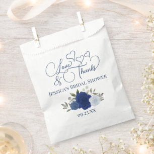 Love & Thanks Blue Boho Roses Bridal Shower Favour Bags
