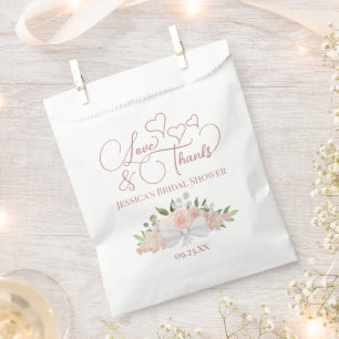 Love & Thanks Bouquet of Pink Roses Bridal Shower Favour Bags