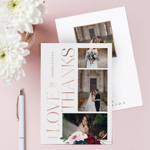 Love & Thanks Burgundy Navy Florals Three Photos Thank You Card