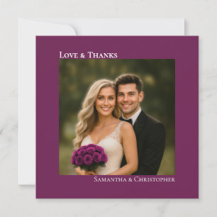 Love Thanks Cassis Purple Wedding Photo Thank You Card