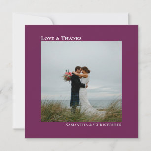 Love Thanks Cassis Purple Wedding Photo Thank You Card
