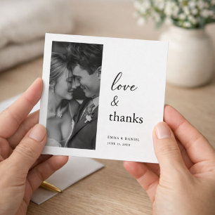 Love & Thanks   Classic Wedding Photo Square Thank You Card