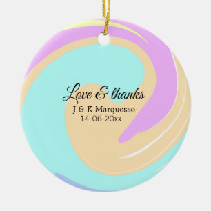Love & thanks colourful marble wedding name ceramic tree decoration
