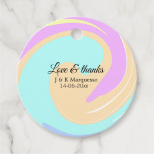 Love & thanks colourful marble wedding name favour tags