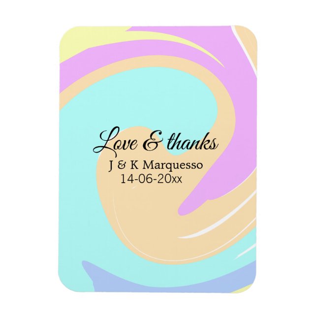 Love & thanks colourful marble wedding name magnet (Vertical)