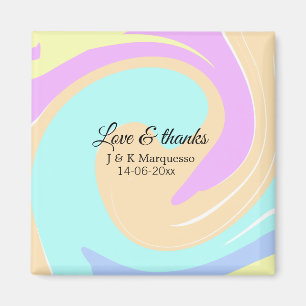 Love & thanks colourful marble wedding name magnet