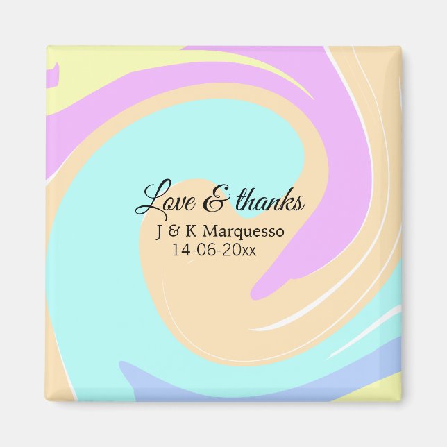 Love & thanks colourful marble wedding name magnet (Front)