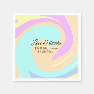 Love & thanks colourful marble wedding name napkin