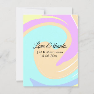 Love & thanks colourful marble wedding name postcard