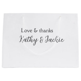 Love & thanks couple name wedding simple minimal  large gift bag
