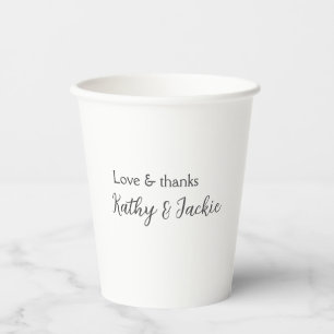 Love & thanks couple name wedding simple minimal paper cups