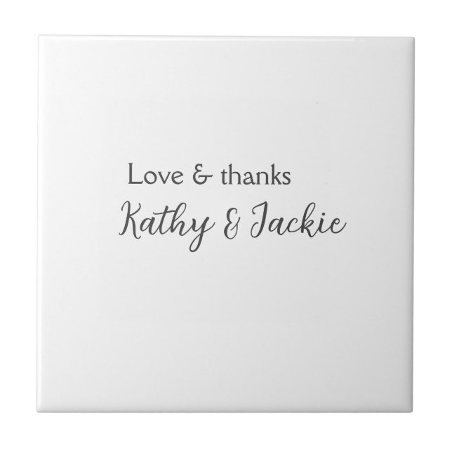 Love & thanks couple name wedding simple minimal  tile (Front)