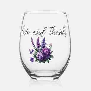 Love & Thanks Custom Photo Collage Modern Wedding Stemless Wine Glass