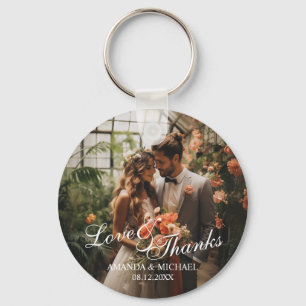 'Love & Thanks' Custom Photo Wedding Favour Key Ring