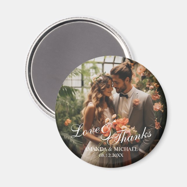 'Love & Thanks' Custom Photo Wedding Favour Magnet (Front/Back)