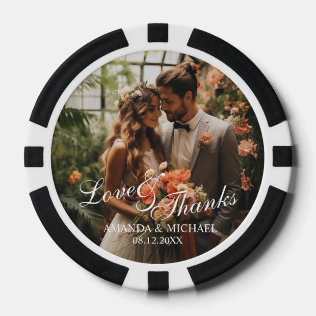 'Love & Thanks' Custom Photo Wedding Favour Poker Chips (Front)