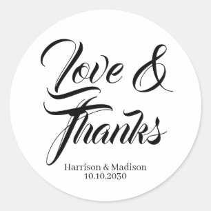 Love & Thanks custom script wedding favours Classic Round Sticker