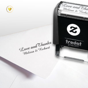 Love & thanks (custom text) with couple names self-inking stamp