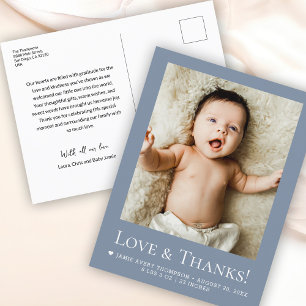 Love & Thanks Dusty blue Baby Photo announcement Postcard
