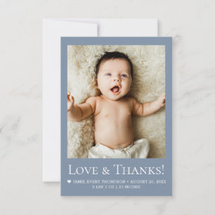 Love & Thanks Dusty blue Baby Photo Small Thank You Card