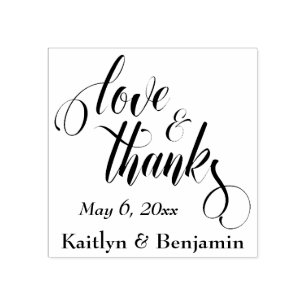 Love & Thanks Elaborate Script w/ Your Details Rubber Stamp