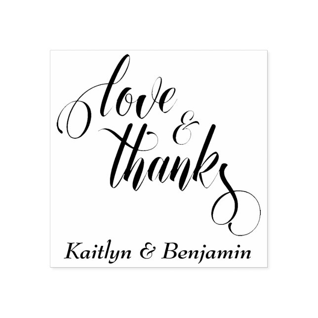 Love & Thanks, Elaborate Script w/ Your Names Rubber Stamp (Imprint)