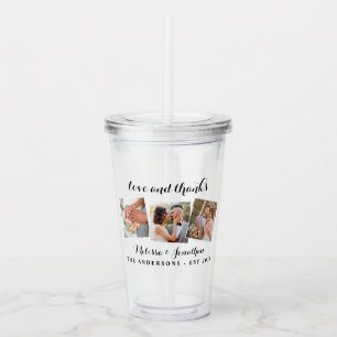 Love & Thanks Elegant 3 Photo Bride Groom Wedding Acrylic Tumbler
