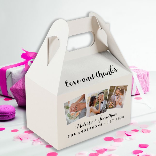 Love & Thanks Elegant 3 Photo Bride Groom Wedding Favour Box (Creator Uploaded)