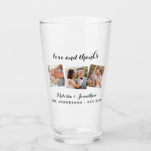Love & Thanks Elegant 3 Photo Bride Groom Wedding Glass