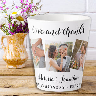 Love & Thanks Elegant 3 Photo Bride Groom Wedding Latte Mug