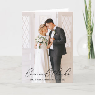 Love Thanks Elegant Calligraphy Wedding Photo Fold Thank You Card