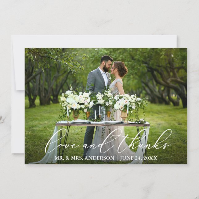 Love Thanks Elegant Calligraphy Wedding Thank You Card (Front)