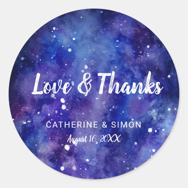 love & thanks elegant galaxy night sky stars chic classic round sticker (Front)