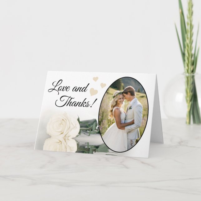 Love & Thanks Elegant Ivory White Rose Wedding Thank You Card (Front)