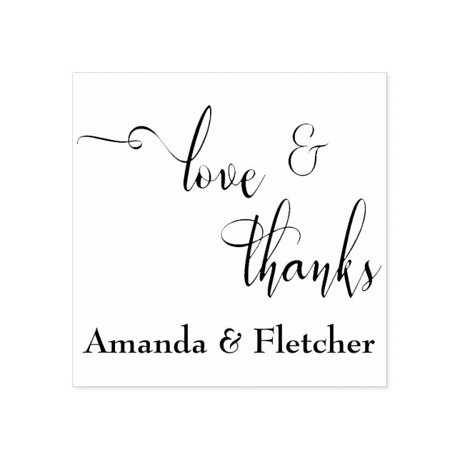 Love & Thanks Elegant Script Typography w/ Names Rubber Stamp (Imprint)